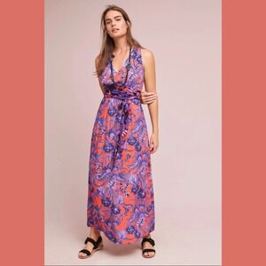 Maeve Anthropologie Size 4‎ Macie Maxi Dress Sleeveless Floral Tie Waist V Neck